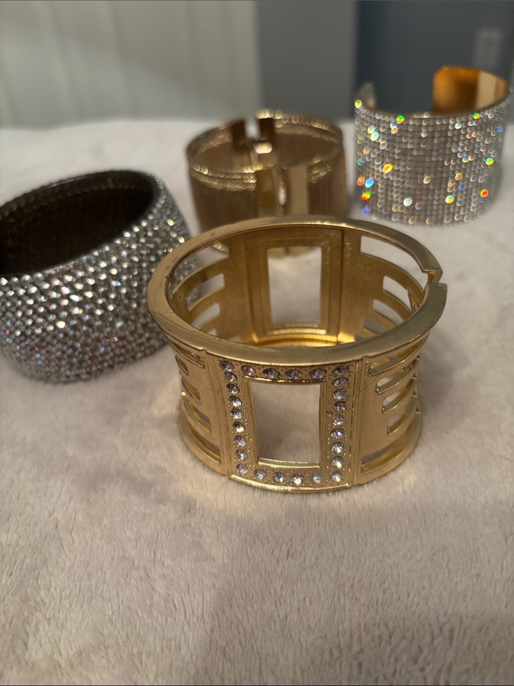 Gold Crystal Accent Wide Cuff Bracelet